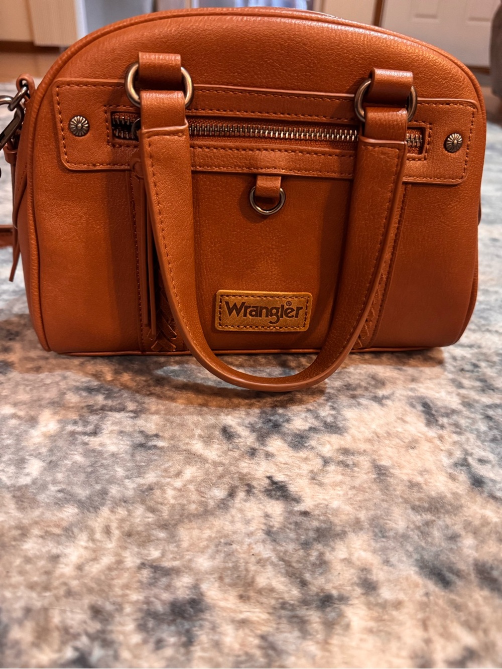 Wrangler Small Tan Crossbody Satchel with Top Handles
